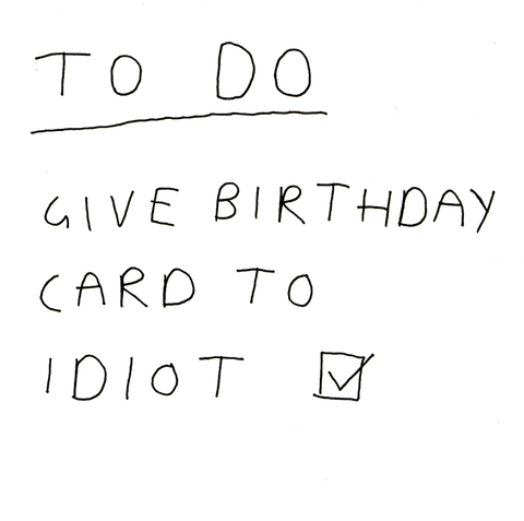 Birthday CardRedbackComedy Card CompanyTo do - Give birthday card to idiot