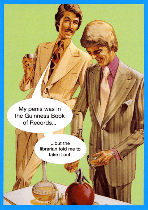 humorous greeting cardKiss me KwikComedy Card CompanyPenis in Guinness Book of Records