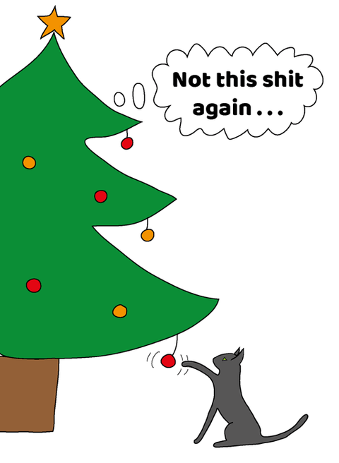 Funny Christmas cardsComedy Card CompanyComedy Card CompanyChristmas tree and The Cat