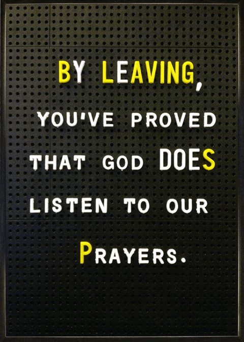Funny Leaving CardBrainbox CandyComedy Card CompanyLeaving: God does listen to our prayers