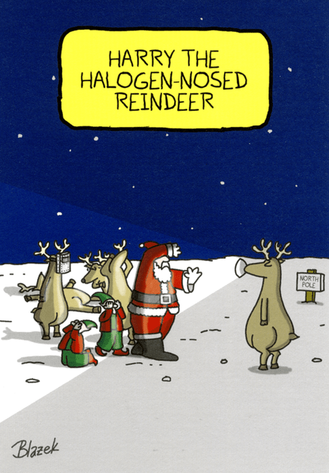 Funny Christmas cardsWoodmansterneComedy Card CompanyHalogen nosed reindeer