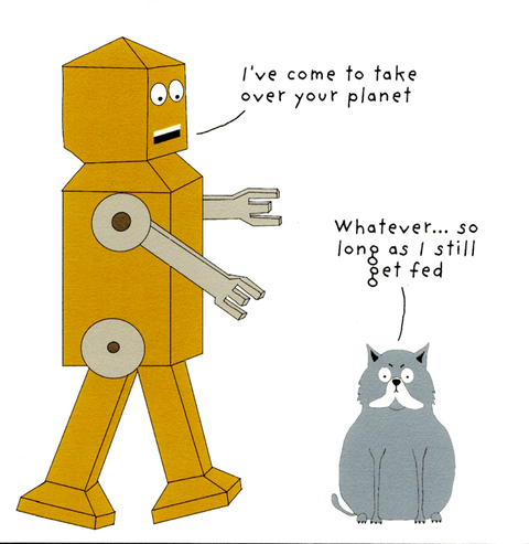 Funny Greeting CardNot at All JackComedy Card CompanyRobot and Cat
