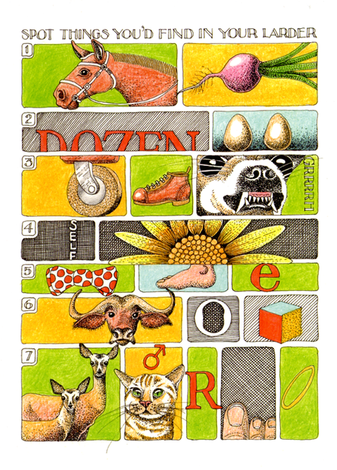 Greeting cardSimon DrewComedy Card CompanySpot things in a Larder
