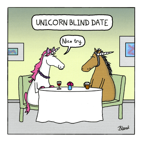 humorous greeting cardWoodmansterneComedy Card CompanyUnicorn blind date