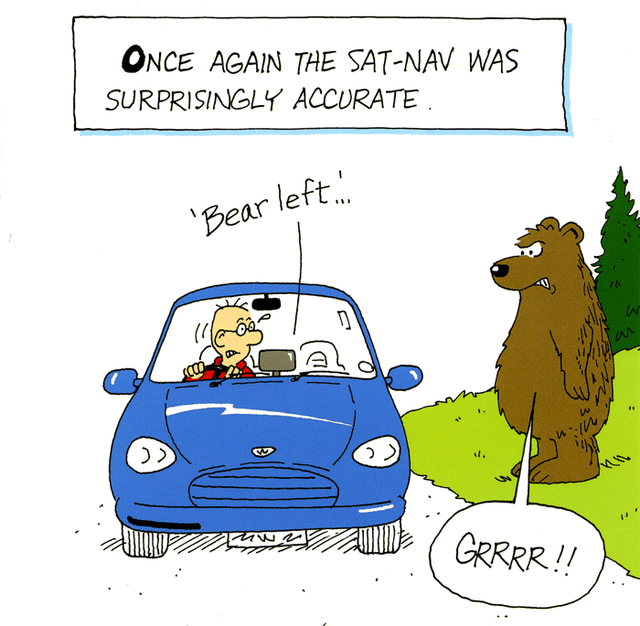 Sat Nav Humour Funny birthday card - Sat Nav accurate - Bear left – Comedy Card Company