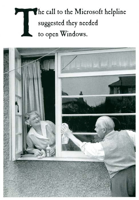 Funny greeting card - Microsoft helpline - open windows – Comedy Card ...