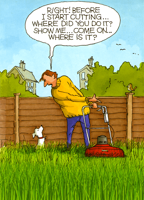 Funny Cards Peartree Heybridge Dog before I start cutting the grass