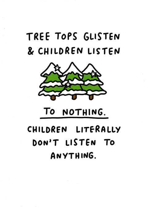 Funny Christmas cardsCath TateComedy Card CompanyTree tops glisten and children listen
