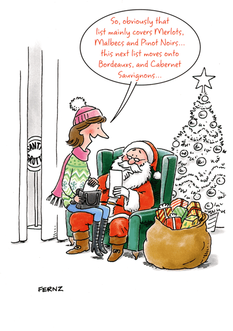 Funny Christmas cards Fernz Dear Santa Wine list Comedy Card Company