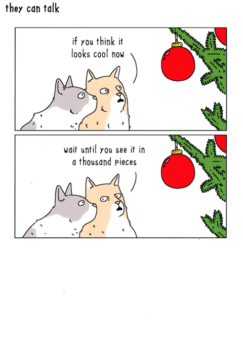 Funny Christmas cardsWoodmansterneComedy Card CompanyCat - bauble looks cool