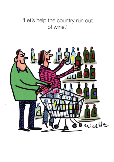 Funny Greeting CardCath TateComedy Card CompanyHelp country run out of wine