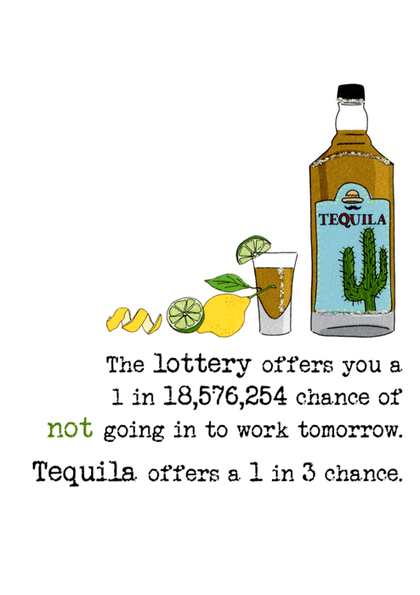 Funny card by Dandelion Stationery - Lottery versus Tequila – Comedy ...