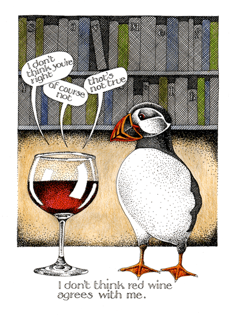 Funny Greeting CardSimon DrewComedy Card CompanyRed wine doesn't agree with me
