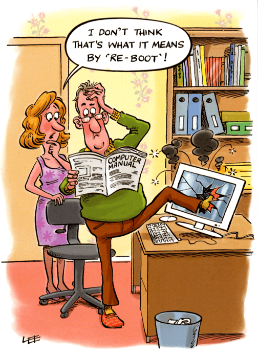 Humorous cartoon card - Reboot the Computer – Comedy Card Company