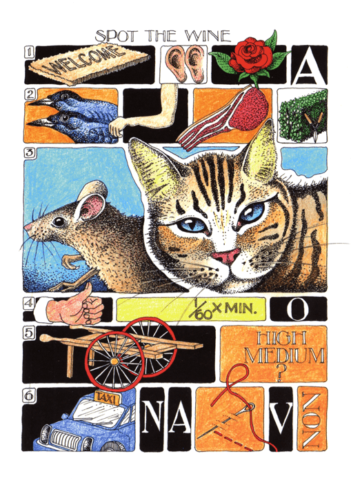 Simon Drew Rabbit Cocktail Spot the Wine - puzzle card by Simon Drew – Comedy Card Company